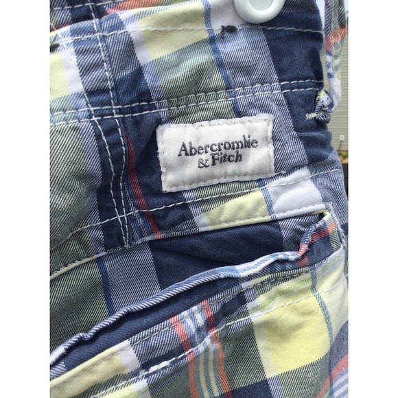 Abercrombie & Fitch Mens shorts size 30 madras plaid blue white button fly beach - Picture 8 of 10